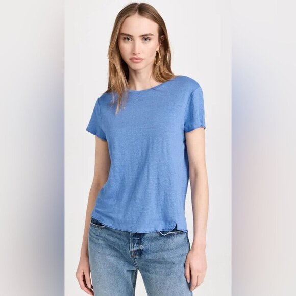 FRAME Easy True Organic Linen Tee In Blue - Picture 1 of 7